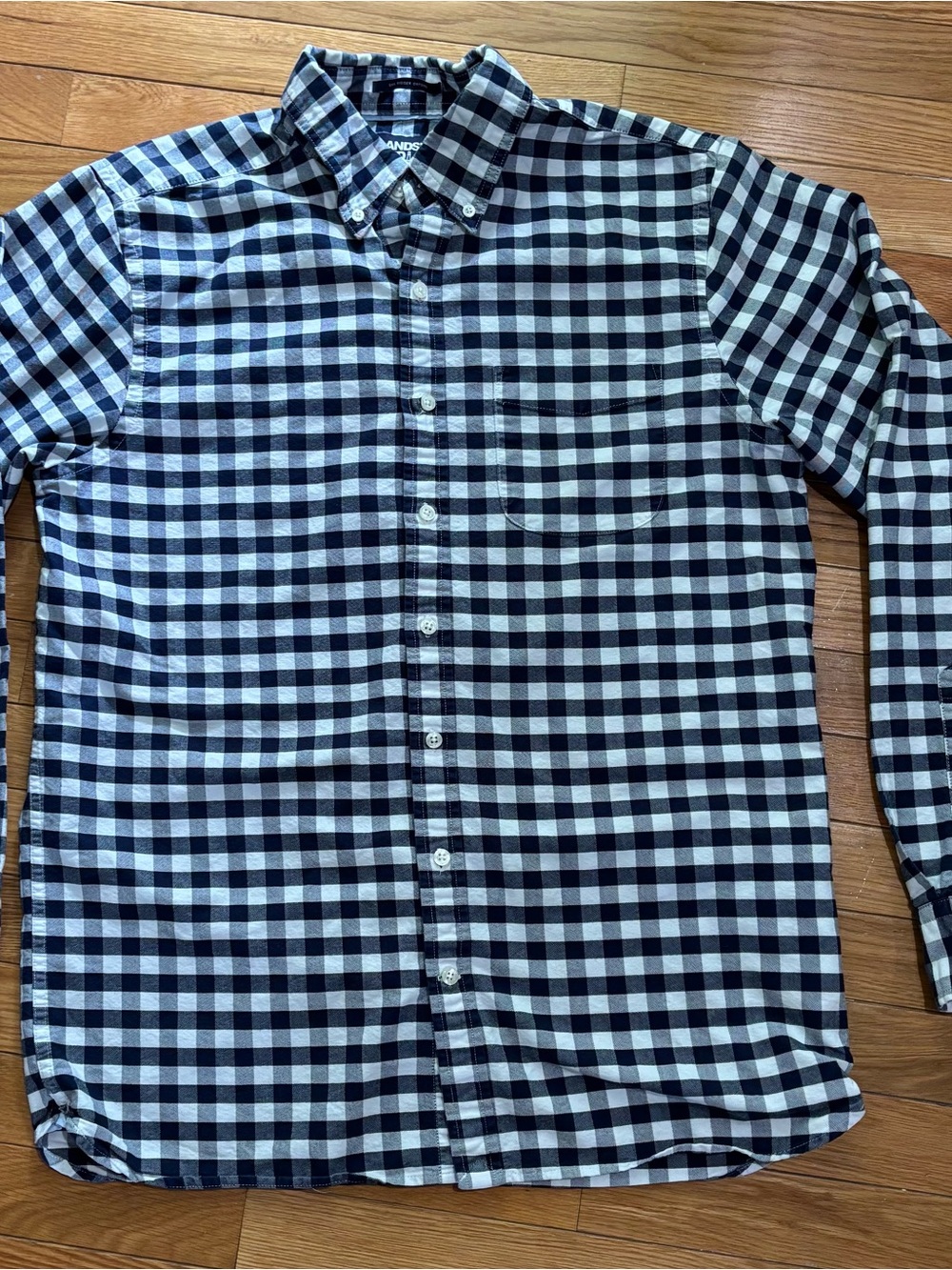 Lands' End Traditional Fit Navy/White Check Button-Down Shirt 15-15 1/2‎ 32/33